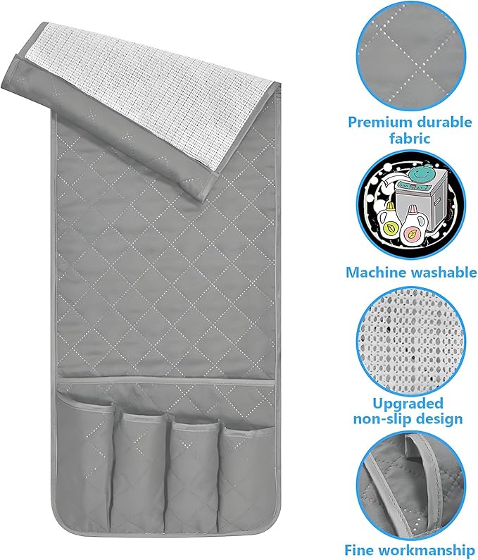Sofa Armrest Organizer Non-Slip Arm Chair Bedside Caddy Storage Organizer for Recliner Couch with 5 Pockets for Cell Phone TV Remote Control Magazines(LIGHT GRAY)