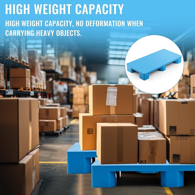2 Pcs Plastic Pallet for Basement Storage Easy Stack Lightweight Floor Pallet Display Flooring Room Supermarket Christmas, Support up to 2000 Lbs (40'' L X 20'' W X 5.5'' H,Blue)