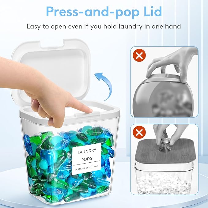 Lifewit 5+1 Laundry Pods Container & Dryer Sheet Holder, Large Powder Detergent Dispenser Storage Jars, Laundry Room Containers for Scent Booster Beads with Pop up Lids, Labels and Scoop