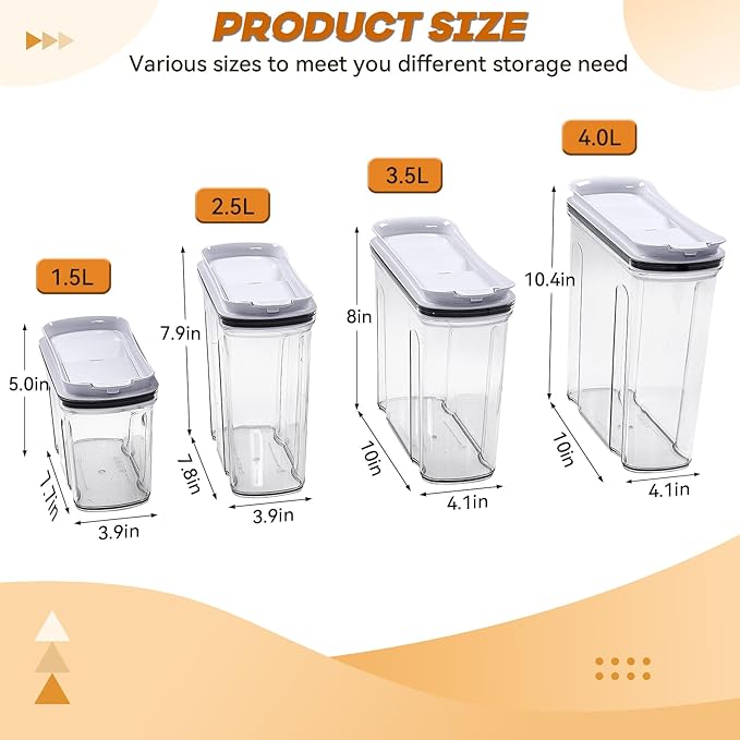 FreshKeeper Cereal Containers Storage Set, Airtight Food Storage Container with Lid 4L/135.2oz, 2PCS BPA-FREE Plastic Pantry Organization Canisters for Rice Cereal Flour Sugar Dry Food in Kitchen