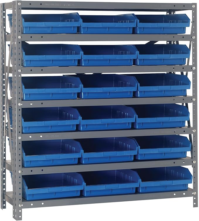 Quantum Storage Systems 1239-109BL Steel Shelving Unit with 4" Shelf Bins, 12" D x 36" W x 39" H, Blue