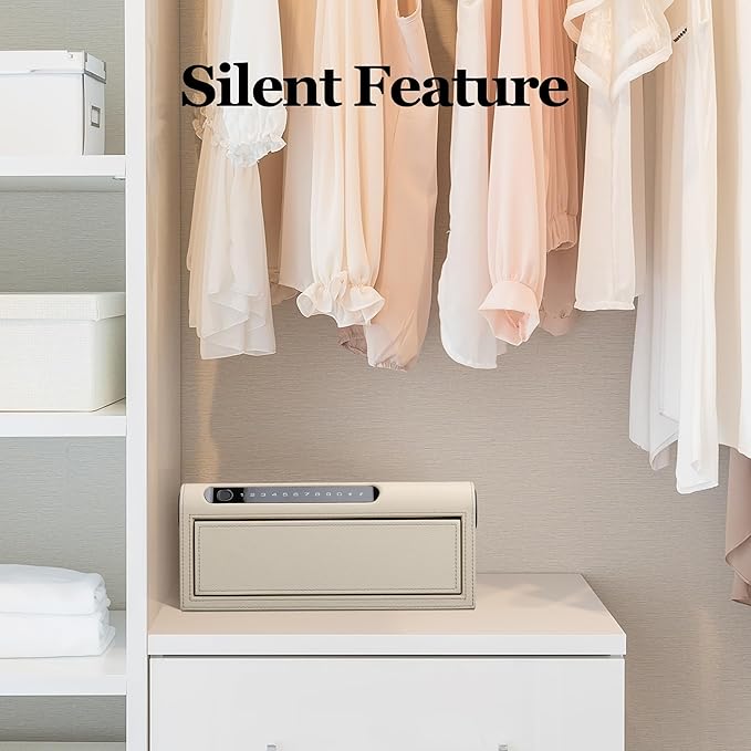 Jewelry Safe with Drawers，Biometric Fingerprint safe, Slide-Away Handgun Safe for Pistols, Leather Wrapped Jewelry Storage Safe, Digital Keypad & Quick-Access Drawer (White- 1 Drawer)