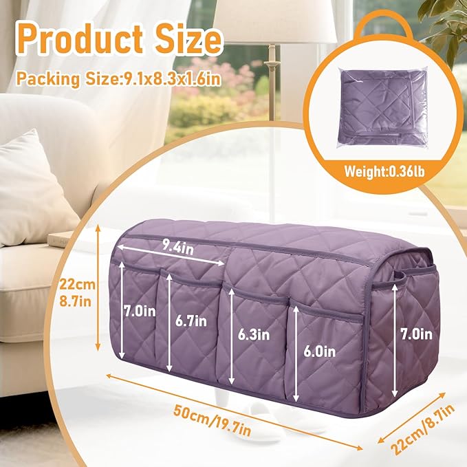 Armchair Caddy, Sofa Armrest Organizer, Non Slip Recliner Organizer, Remote Control Holder for Recliners, Recliner Arm Caddy with 14 Pockets Storage for TV Remote, Phone, Magazine (Purple)