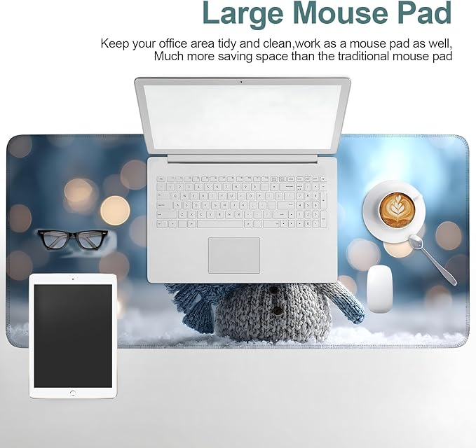 Christmas Snowman Gaming Mouse Pad 35.4"x15.7"Desk Mat Anti-Slip Rubber Base & Durable Stitched Edges for Gamers Smooth Mouse Writing Surface for Desk Office/Home