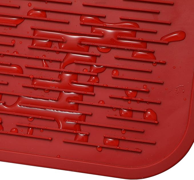 Silicone Dish Drying Mat for Multiple Usage,Easy clean,Eco-friendly,Heat-resistant Silicone Mat for Kitchen Counter or Sink,Refrigerator or Drawer Liner Red 5XL 36inches x 18inches