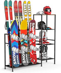 Freestanding Snowboard Rack, 4 Pair Ski, 3 Pack Snowboard, Boot, Pole, Goggles, Snowboard Gear, Ski Rack for Garage