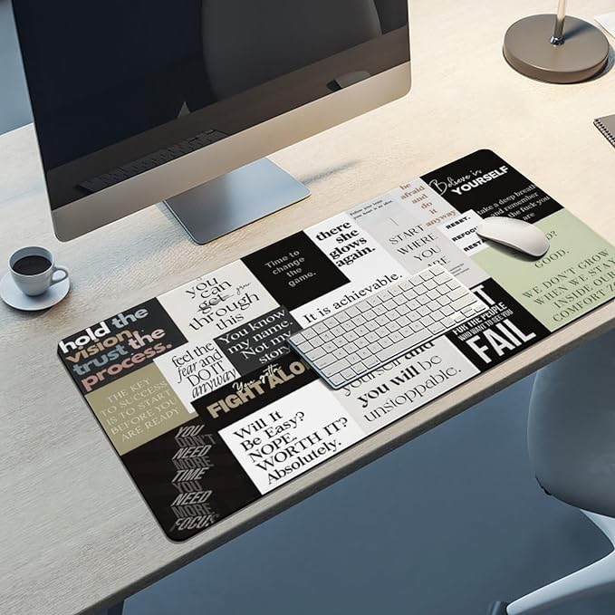 Inspirational Quotes Large Mouse Pad, Cool Gaming Desk Mat, XXL Keyboard Desk Pad Mat for Desktop, 35.4"x15.7" Non-Slip Base Big Mousepad with Stitched Edges
