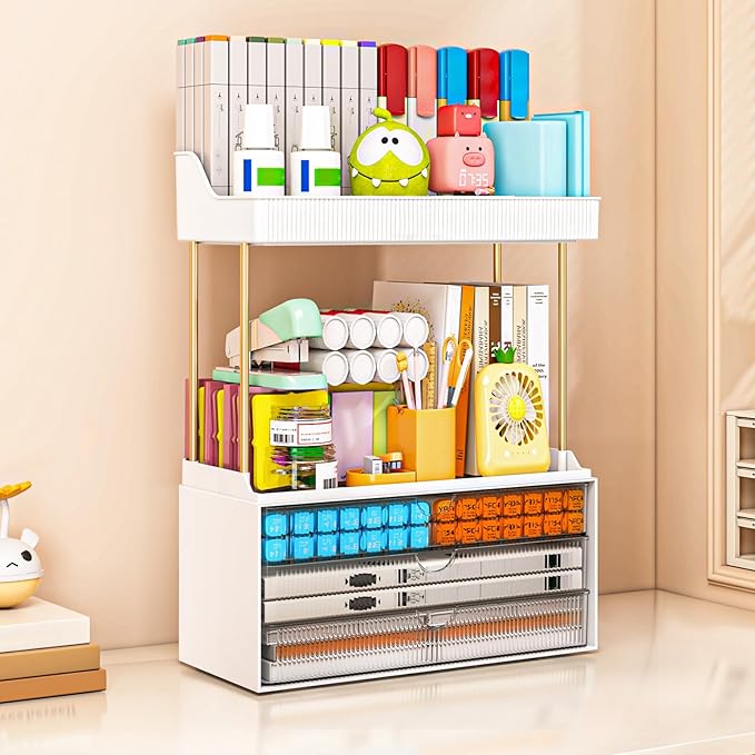 Bathroom Organizers and Storage - 3 Drawers 2 Tier Makeup Organizer, Cosmetic Storage Drawer for Dresser Countertop and Bathroom Vanity for Large Skincare, Perfume, Grey