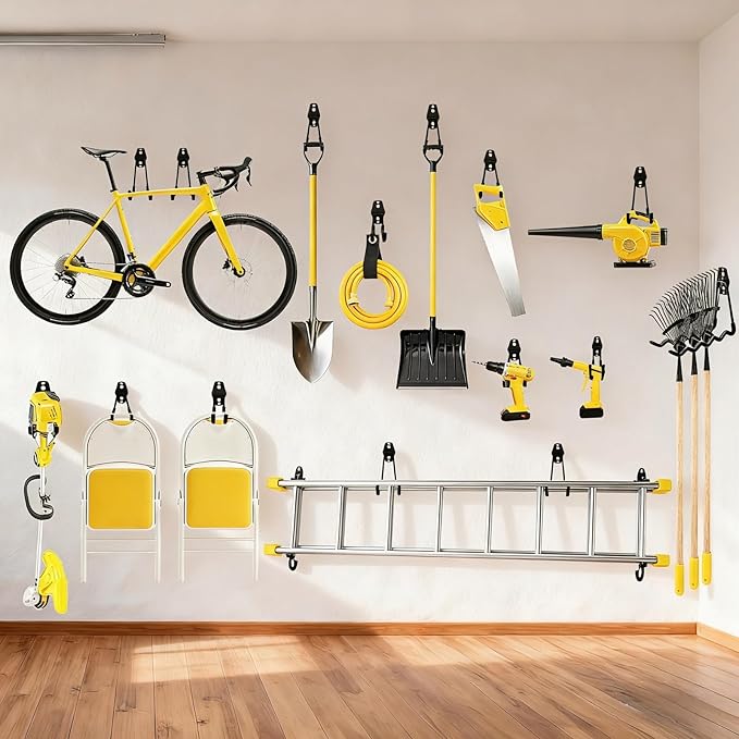 6 Pack Garage Hooks Heavy Duty with Anti-Slip Coating, Steel Utility Ladder Hooks for Hanging Garden Tools, Hoses, Ropes, Bikes and More (3in)