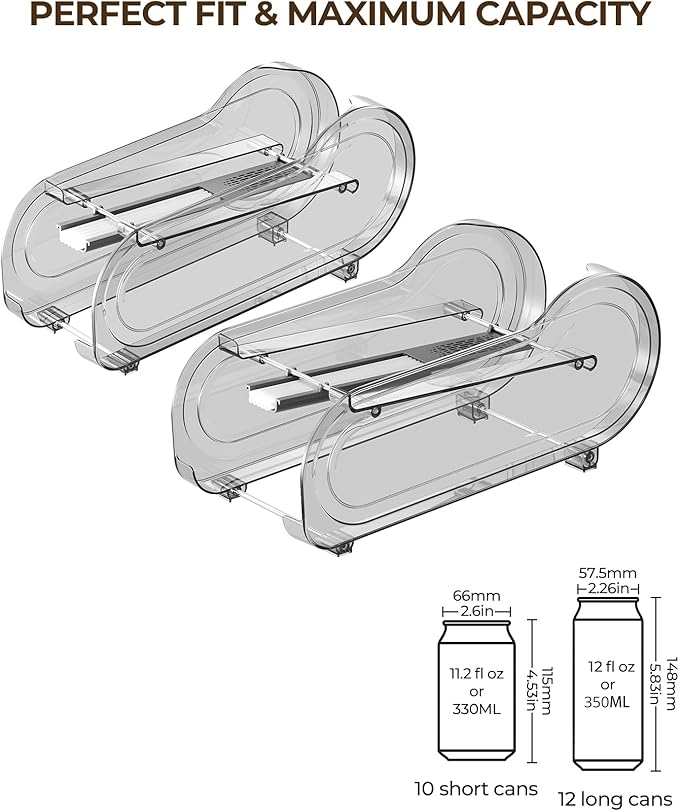 Drink Organizer for Fridge, Soda Can Organizer Dispenser for Refrigerator with Automatic Rolling,Organize Standard Size 11.15oz or 12oz Cans Drink,Save space for Fridge、Kitchen、countertop （4 pack）