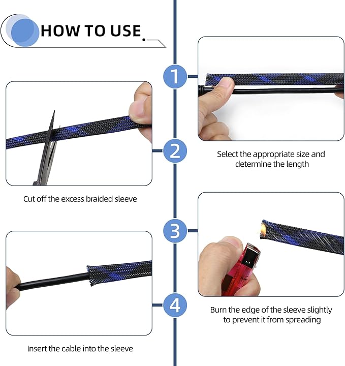 Expandable Braided Sleeving, PET Automotive Wire Loom, Flexible Cable Management for Audio Video and Other Home Device, Cord Protector from Pets (Black Blue, 1/8" x 100ft)