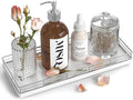 Bathroom Tray for Counter, Oak Wooden 11.2" L Vanity Tray for Jewelry Candle Makeup Perfume, Holder for Coffee Table Decor Bar Silver