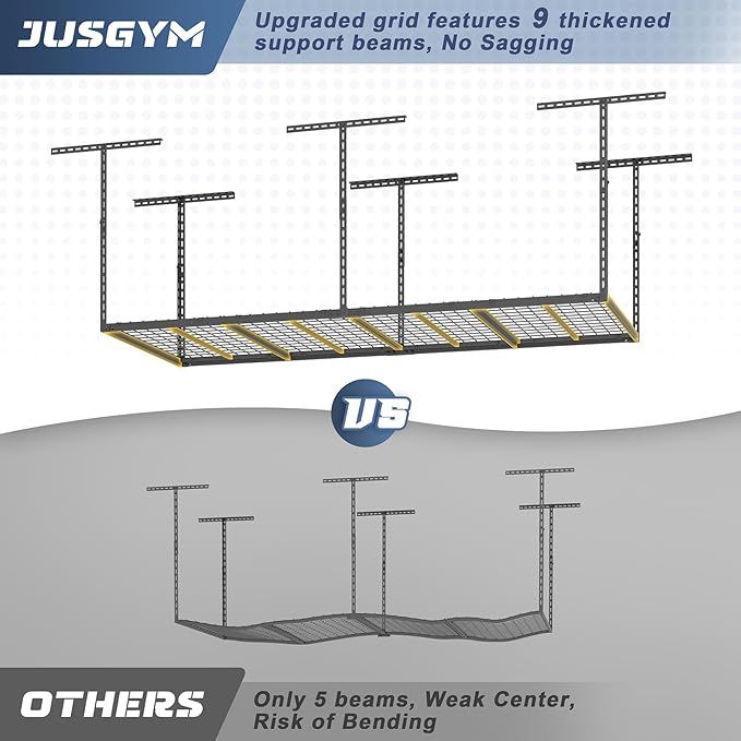 3X8FT Overhead Garage Storage Rack, 22"-48" Height Adjustable Garage Ceiling Storage Racks, Heavy Duty Metal Overhead Storage Organizer System, 750LBS Weight Capacity