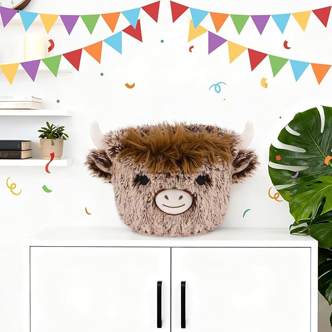Highland Cow Plush Basket, Highland Cow Gift Basket for Nursery, Soft Winter Small Baby Blanket 0rganizer Storage, Cute Baby Blanket Diapers Candy Towel Decor Storage Bins, 8.2×6.3 inches