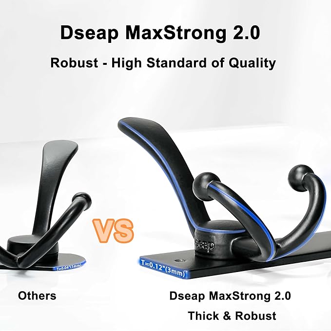Dseap Coat Rack Wall Mount 2.0 Pro: 24” Long, 3X Tougher, Heavy Duty Stainless Steel Wall Coat Hanger with 6 Tri Hooks for Clothes Jackets Hats Entryway Closet, Chromed, Pack of 2