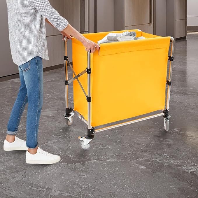 Commercial Laundry Cart with Wheels,Folding Laundry Hamper Cart,Heavy Duty Rolling Laundry Basket with Large Capacity,Laundry Sorter Trolley for Home Hotel Apartment (Yellow, 34.25 * 19.7 * 36.22in)