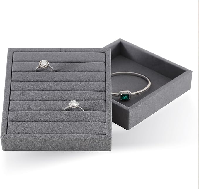 Dark Blue Jewelry Display Tray Ring Necklace Earring Bangle Organizer Multifunctional Storage Case for Jewelry Showcase (Small Ring Tray(8 bars))