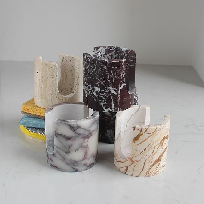 Natural Travertine Marble Sponge Holder for Kitchen Sink, Drying Rack, Compact Sink Caddy Organizer - Rosso Levanto Marble