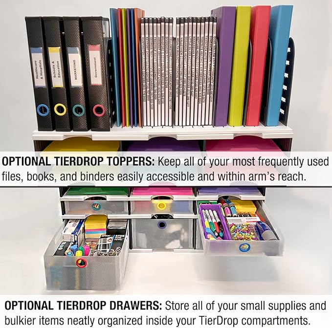 Ultimate Office TierDrop Desktop Organizer Document, Forms, Mail, and Classroom Sorter. 24 Letter Size Compartments with Optional Add-On Tiers for Easy Expansion - Gray w/Black