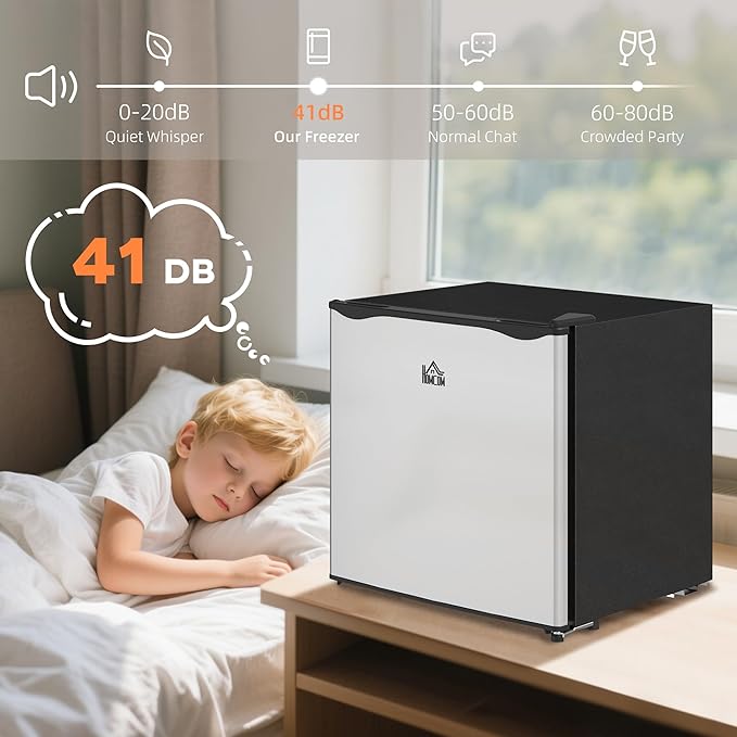 HOMCOM Mini Freezer Countertop, 1.1 Cu.Ft Compact Upright Freezer with Removable Shelves, Reversible Door for Home, Dorm, Apartment and Office, Silver