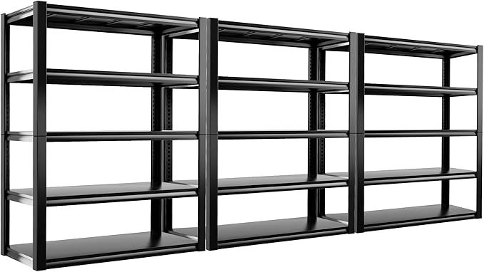 REIBII Storage Shelves Heavy Duty Garage Shelving 72" Adjustable Metal Shelves for Storage 5 Tier Garage Shelf for Kitchen Pantry Warehouse Basement, 3 Pack