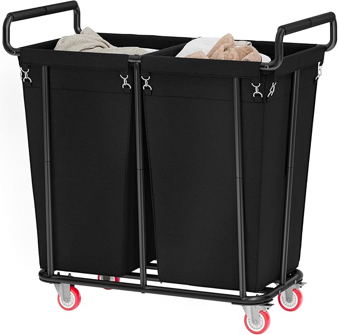 Large laundry hamper with Wheels, 2 Bag 360L Big Rolling Laundry Basket Sorter Cart, Extra Large Laundry Clothes Hamper, Heavy Duty Laundry Basket Organizer for Laundry Room,Bathroom