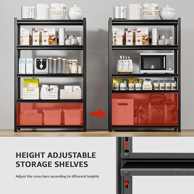36" W Father&I 5-Shelf-Rack Industrial Heavy-Dudy Adjustable Metal Garage Bin Storage Shelving Stant Shelves Units/Systems Organizer for Basement/Closet/Tote/Pantry, 72" H*36W *18" D, Black