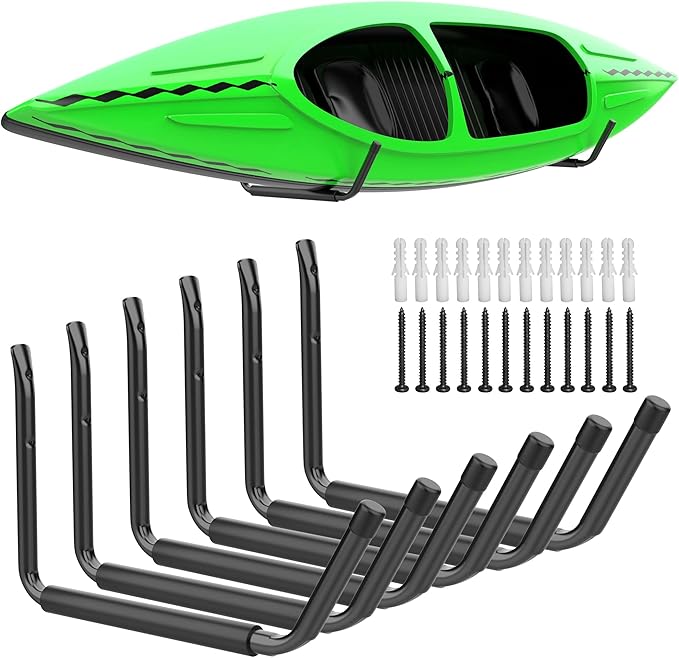 WALMANN Kayak Storage Rack, Wall Mount Kayak Hooks for Garage Utility Storage Hangers for Canoe, Surfboard, Skiis, Snowboard, Paddle Board, Ladders