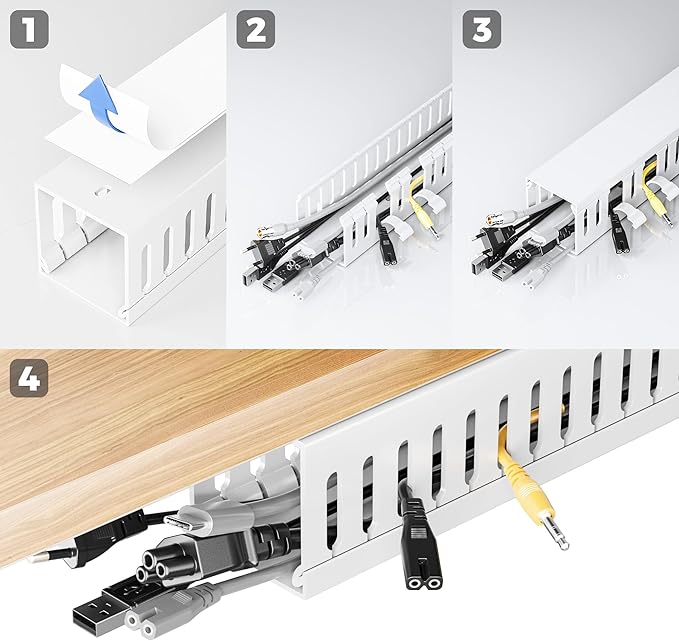 YECAYE 4x15.7in Cable Management, Large Capacity Cable Organizer, Cord Hider, for Desk Cable Management, Wire Management, Cord Organizer, White