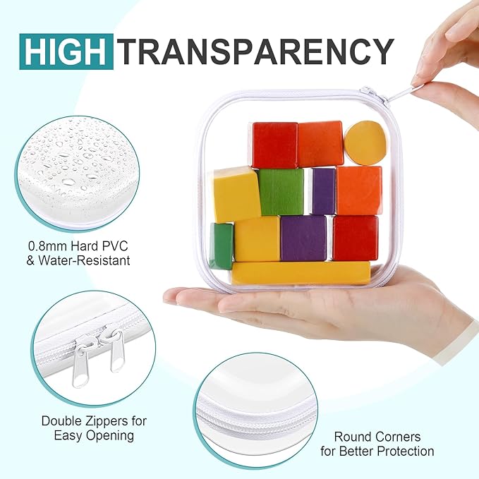 Hoolerry 4 Pcs Hard Clear Zipper Case Makeup Bags Plastic Pencil Pouch Transparent Storage Box Containers for Cosmetics, Snacks, Building Blocks, Puzzles(White,5 x 5 x 2 in)