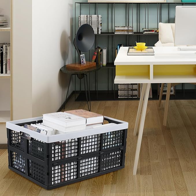 66 L Extra Large Stackable Storage Crate, Set of 4 Plastic Collapsible Crates