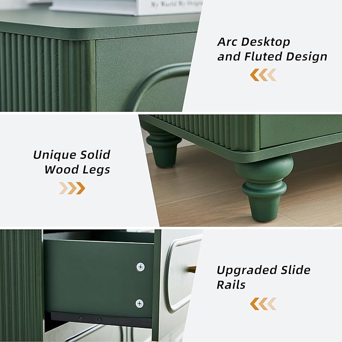 9 Drawer Fluted Dresser for Bedroom, Mid Century Modern Chest of Drawers, Wood Storage Small Dresser Organizer for Bedroom Living Room Hallway Closet, Green