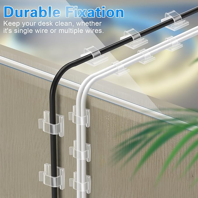 XHF 3/4” Adhesive Cable Wire Clips Clear 120pcs, Outdoor Christmas Light Clips, Cable Staples Cable Management Wire Organizer Cord Holder for Under Desk, Car, Wall, TV PC Ethernet