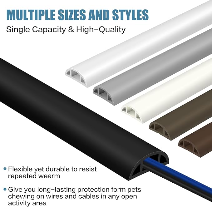 Floor Cord Covers for Wires 20FT Cable Hider Wire Coverr Self Adhesive Cord Hider Floor for Offices, Homes, Workshops, Warehouses Cable Cavity 0.47" W x 0.27" H