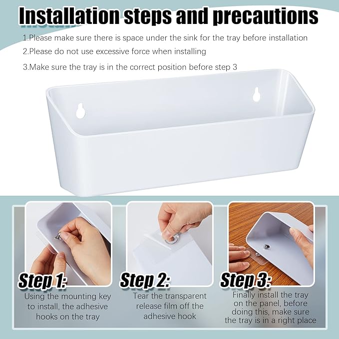 Umigy 2 Pack 11" Tip Out Tray for Sink with 2 Pairs of Hinges Front Sink Drawer Tip Out Tray Kit False Drawer Front Clips Flip Sponge Holder for Kitchen, White