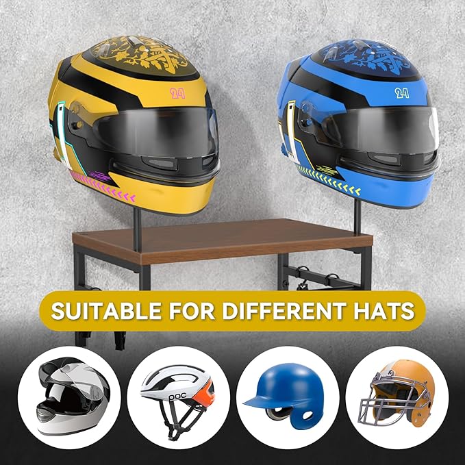 BORISI Helmet Holder Wall Mount, Motorcycle Helmet Holder, Helmet Stand with Motorcycle Accessories, Helmet Rack for Display Wall Mount, Motorcycle Gear Storage Rack