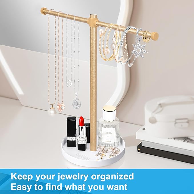 Necklace Stand Aesthetic Necklace Holder: 12.9" Glod Metal Necklace Organizer for Home Decor