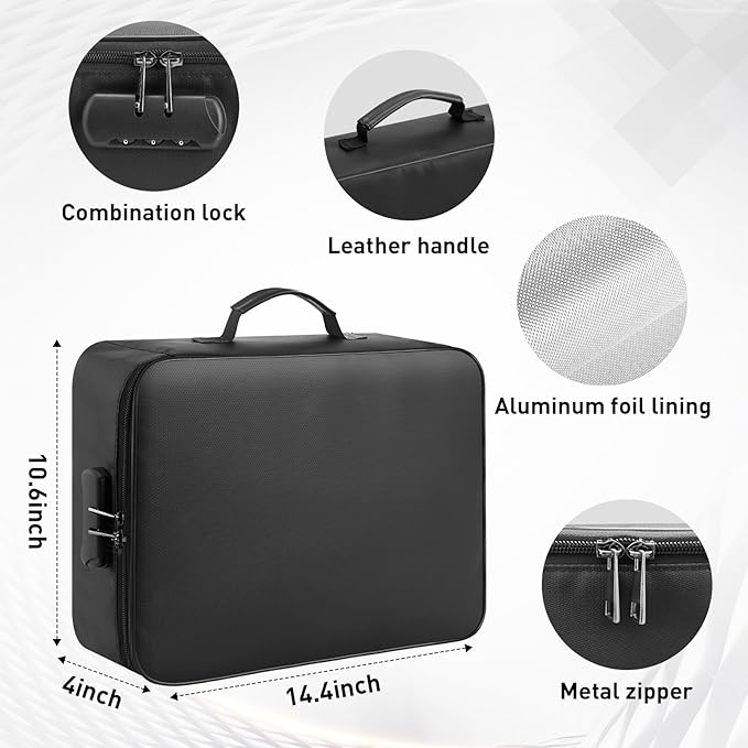 5200°F Fireproof Document Bag with Lock - Mondoshop Heat-Insulated Fireproof Document Box, Important Document Organizer, Portable Travel Fireproof Safe for Home Document, Passport, Laptop, Cards(Soft)