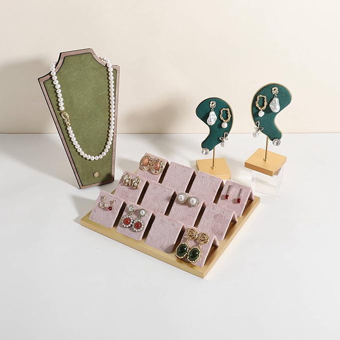 GemeShou Golden coated earring display stand for selling, velvet stud earring holder for jewelry display, Jewlery earring storage organizer tray, studs holder jewelry organizer【Earring holder-Pink】