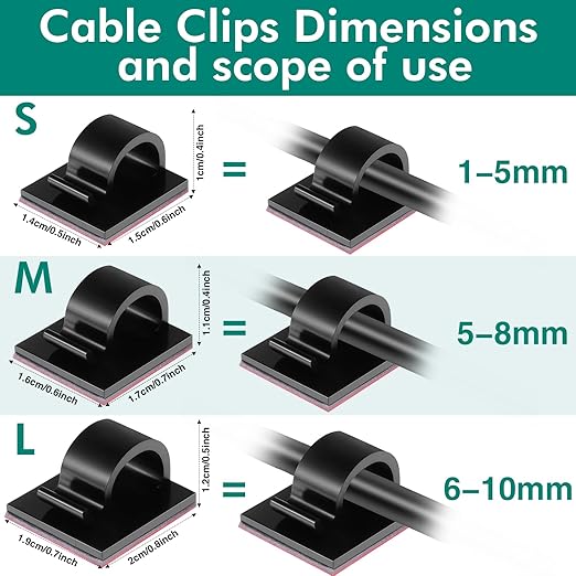 Namalu 60 Pieces Mini Cable Clips Hooks Christmas Light Clips Self Adhesive Light Hooks Cord Clips for Desk Outdoor String Lights(Large,Black)