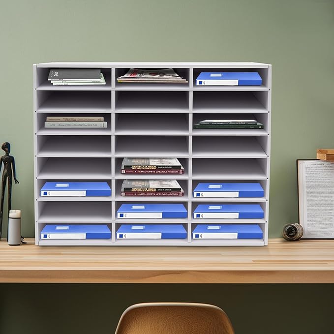 Mail Sorter Organizer, 24 Compartments Mailbox for Classroom, Desktop File Organizer with Adjustable Shelves, for Office Home Classroom, White