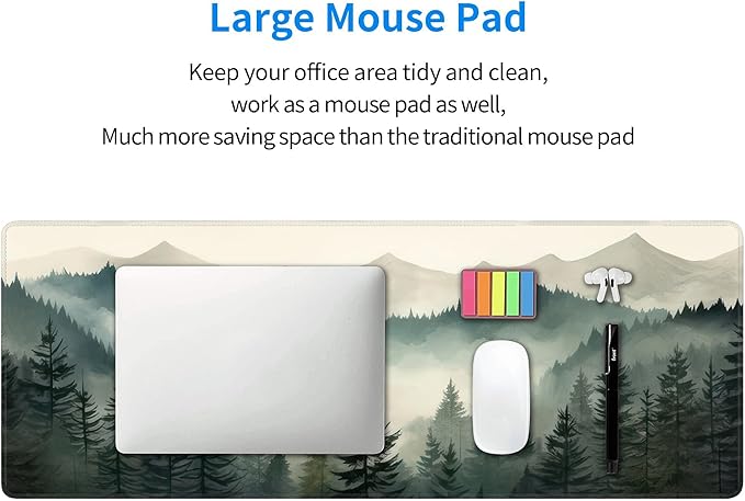 Misty Forest Large Mouse Pad,Gaming Keyboard Desk Pad,Extended Mouse Mat Non-Slip Rubber Base with Stitched Edges for Office Game Home XL 31.5"x11.8"