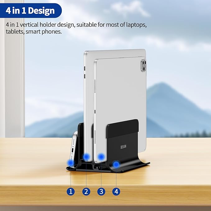 BESIGN LS13 Vertical Laptop Stand Holder for Desk, 4 in 1 Desktop Stand Holder for Laptops, Tablets, Smart Phones