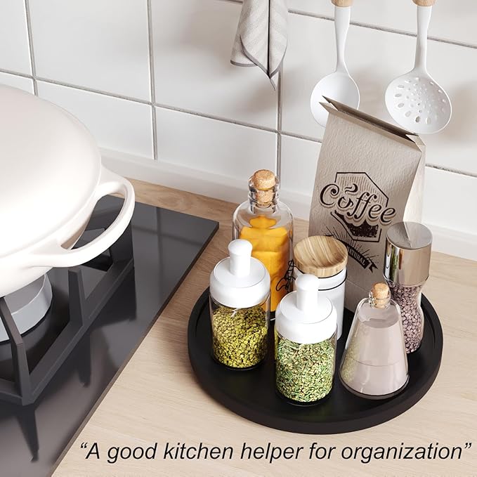 Lazy Susan Organizer for Kitchen,Bamboo Turntable for Cabinet,Pantry,Vanity,Middle（Black）