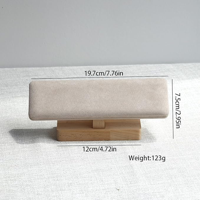 Wooden Watches Display Tower Base Watch Neck Bracelet Organizer Rack Bangle Scrunchie Headband Showcase Tower Beige Suede