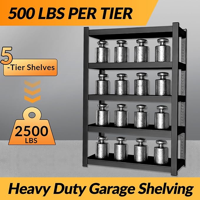 BESFUR 5-Tier Metal Shelving Unit, Adjustable Storage Utility Rack, Heavy Duty Garage Shelves Storage Utility Rack Shelf Unit for Warehouse Pantry Closet Kitchen, 16" D*36" W*71" H