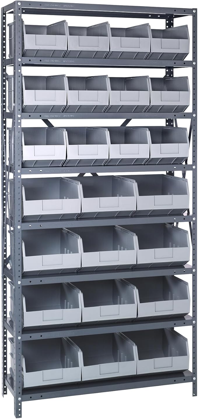 Quantum Storage Systems 2475-483485GY Shelving Unit, 24" D x 36" L x 75" H, Carbon Steel, Galvanized with Gray Bins