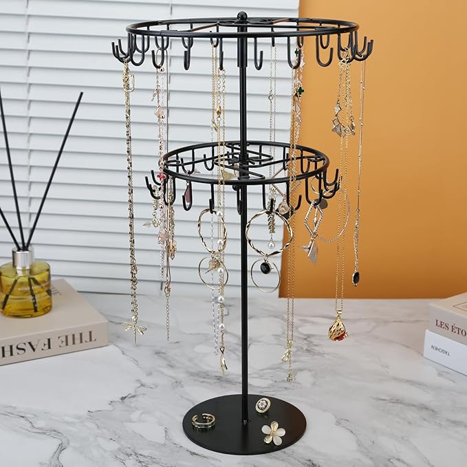 jewelry storage rack Rotating Jewelry Display is used to organize and store necklaces, earrings, bracelets, rings﻿-black