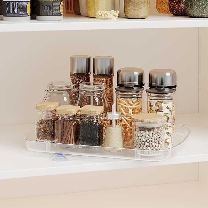 HIYOHIYO Clear Lazy Susan for Refrigerator Rectangular Fridge Turntable Organizers and Storage Pull Out & 360° Rotating for Cabinet Pantry Kitchen Table Bathroom (2-Pack 13.7"x10.2")
