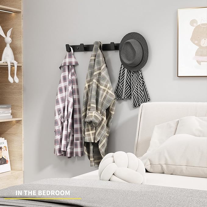 Black Coat Rack Wall Hooks for Hanging Heavy Duty Door Hooks with 5 Hooks Key Holder for Wall Hat Rack for Entrance Coat Hook